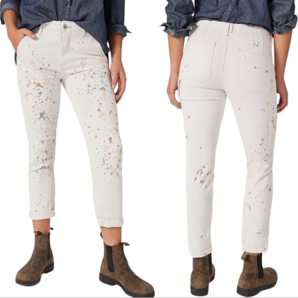 Anthropologie Pilcro Carpenter Paint Splatter White Jeans